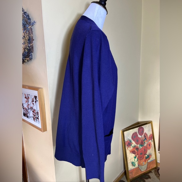Vtg LORD & TAYLOR Size Medium Longline Cardigan Navy Blue Luxe Merino Wool NWT - Picture 4 of 15